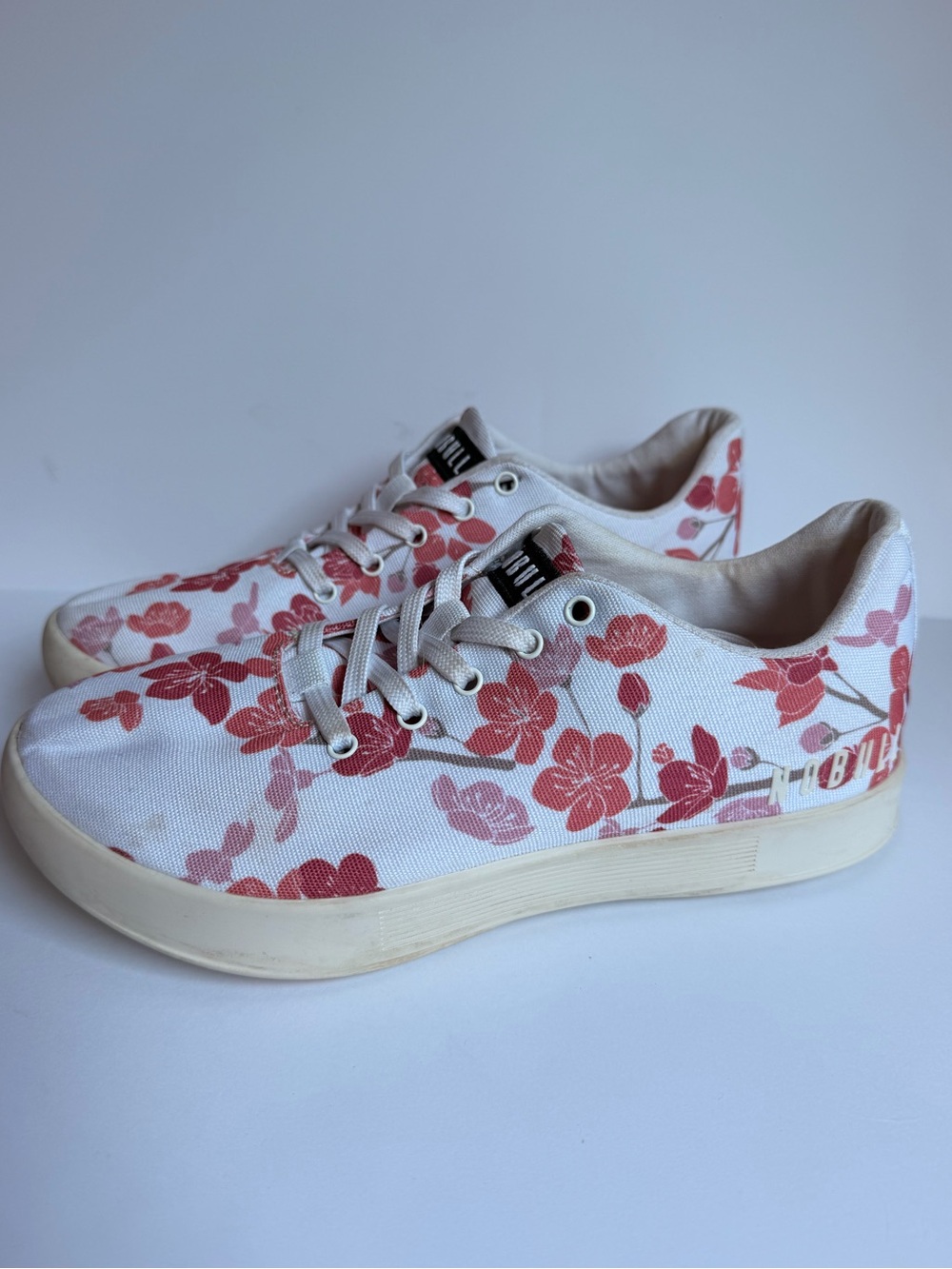 NoBull Floral Canvas Lace-Up Sneakers - White Cherry blossoms